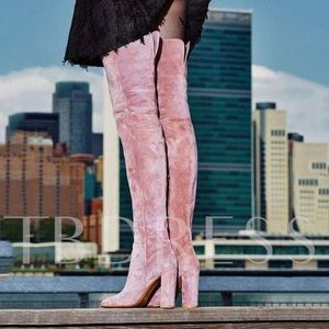 Brand New Pink Velvet Thigh High Boots Size 8